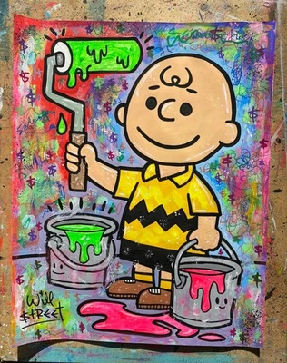 WILL STREET original painting 11x14/ Charlie Brown Art banksy brainwash Mr pop - Image 1 of 4
