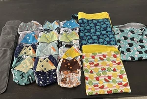 cloth diapers 12 Happy Flute  and 3 Wet Bags Gender Neutral Colors - Picture 1 of 5