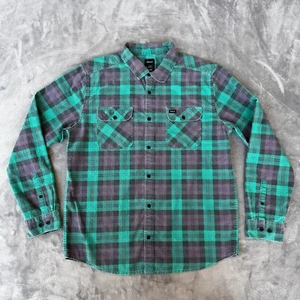 RVCA Shirt Mens Large Green Plaid Button Up Streetwear Adult - Picture 1 of 12