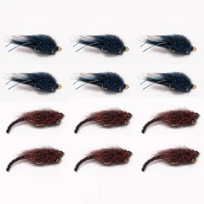 1 Doz (12) Floating Feather Supply Beaded Balanced Leech, Black Blue/ Black Red