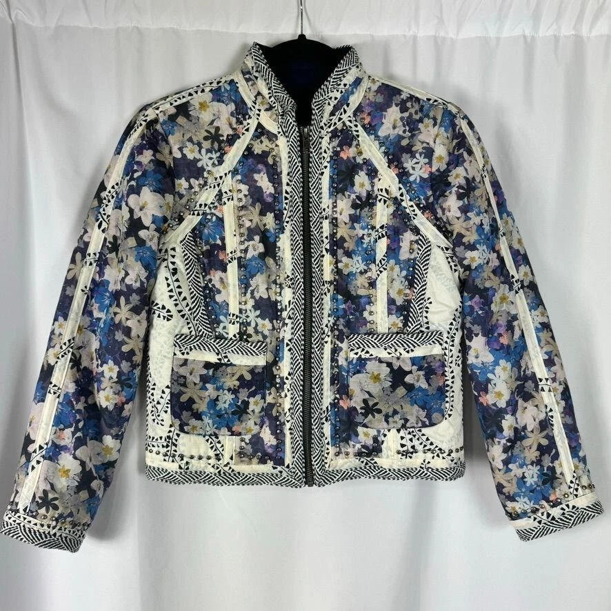 J. Chaqueta Floral Tachonada Mezcla Algodón Seda Colección Crew Borde en Contraste 2 Foto 1 de 4