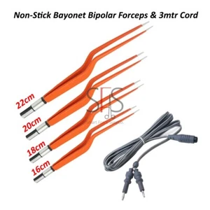 4 Pieces Set Non-Stick Bayonet Bipolar Forceps & 3mtr Cord High Quality CE - Picture 1 of 4