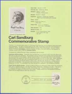 USA8 #1731 U/A SOUVENIRSEITE FDC Carl Sandburg - Bild 1 von 1