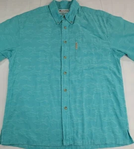 Columbia Sportwear Hawaiian Shirt Men's Size M, Cotton, All Over Fish Print Teal - Picture 1 of 12