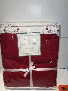 VTG Infinite home Cotton king quilt set Luxury Embroidered red and white 120012 - Picture 1 of 8