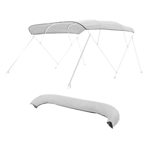 4 Bow Boat Bimini Tops 96"Lx(97"-103")W Awning Top Replacement Light Grey - Picture 1 of 11