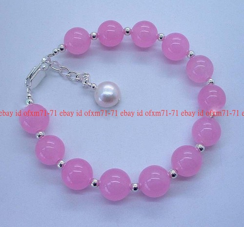 VALENTINO "Perline Gemma Rotonda Giada Rosa Naturale 6 8 10 12 mm & Bracciale Perla Bianca 7 5"""