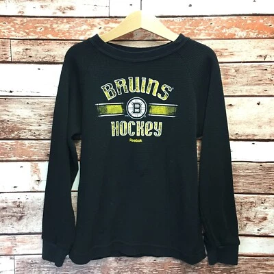 Reebok NHL Boston Bruins Boy's Black Thermal Long Sleeve T-shirt. Size 7. - Image 1 of 4