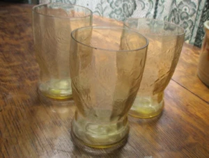 3 FLAT TUMBLER! Vintage FEDERAL GLASS depression: AMBER MADRID pattern: - Picture 1 of 1