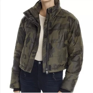 Bagatelle Camo Puffer Jacket Army Green Black Semi Crop Women Medium Gorpcore - Picture 1 of 8