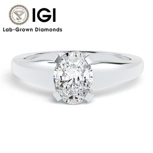 IGI 1 Ct SI1 E Oval 4 Prongs Lab Grown Solitaire Diamond Ring 18k Solid Gold - Picture 1 of 13