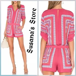 New BCBG MAXAZRIA SIZE M SOREN GARNET COMBO PRINT V-NECK ROMPER - Picture 1 of 7
