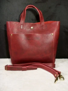 PORTLAND LEATHER GOOD MERLOT PEBBLE LEATHER SMALL CROSSBODY TOTE FREE SHIP - Picture 1 of 8
