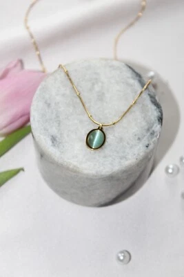 Opal Gold Necklace Stainless Steel Tarnish Free Hypoallergenic - Image 1 of 4