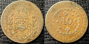 Brazil 1826 R 40 Réis - Pedro I Cross on crown KM-363.1 Copper VF #92 - Picture 1 of 1
