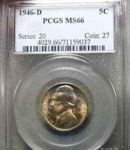 1946-D Jefferson Nickel ---- PCGS MS-66 Toning Graded Coin ---- #868B - Picture 1 of 6