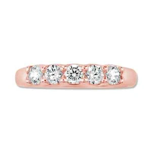 Women's Wedding Band Lab Grown Diamond Five Stone Band Ring in 10K Rose Gold - Picture 1 of 4