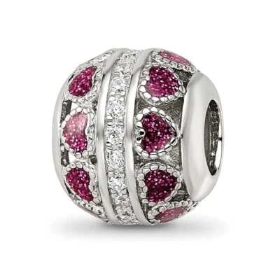 Corazones de plata esterlina con reflejos de esmalte rosa y cuentas circulares recortadas de circonita cúbica Foto 1 de 4