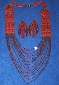 Mesa Style Perlenkette & Ohrring Set handgefertigt native Regalia rot $ braun #19 - Bild 1 von 4