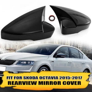 Gloss Black For Skoda Octavia Rearview Side Mirror Cover Wing Cap Trim 2015-2017 - Picture 1 of 11