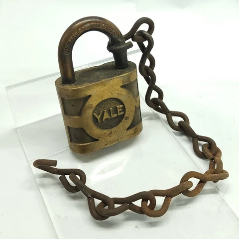 Antique Yale & Towne Manufacturing Company Brass Lock with chain, Locksmith Cover