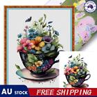 Full Embroidery Eco-cotton Thread 14CT Printed Teacups Flowers Cross Stitch Kit
