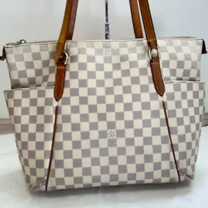 LOUIS VUITTON N51262 Totally MM Shoulder Bag Damier Azur Leather White Used Good - Picture 1 of 12