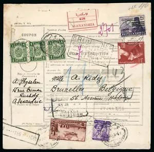 Egitto 1954 Biglietto pacco inviato in Belgio con CD Alessandria - Foto 1 di 2
