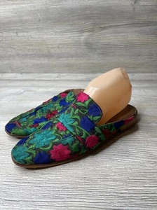 Free People At Ease Mule Loafer Floral Embroidered Brocade Black Green 40 8.5 - Picture 1 of 8