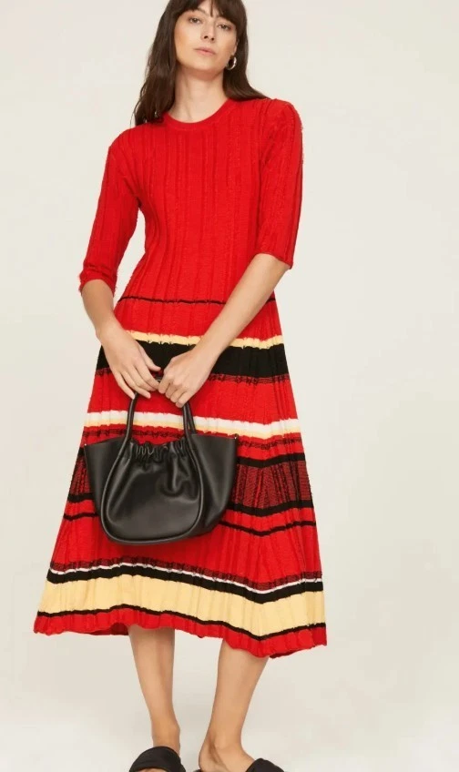 Vestido recto suéter midi cupé tejido a rayas rojas Proenza Schouler para mujer talla M Foto 1 de 4