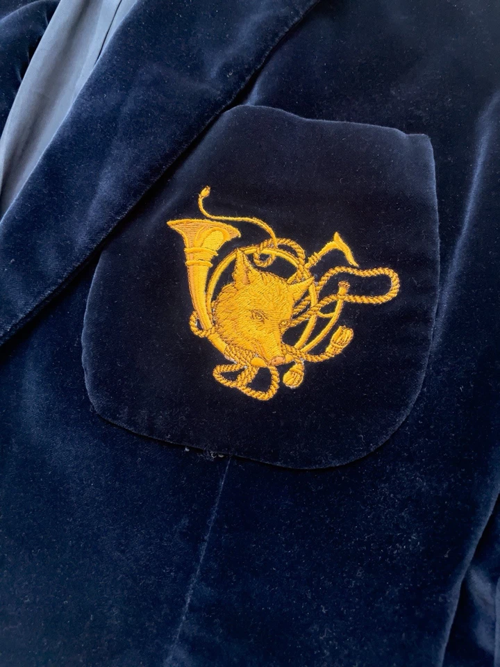 RALPH LAUREN Navy Blue Velvet Fox & Horn Crest Tuxedo Dinner Blazer Jacket Sz 6 - Image 1 of 4