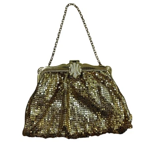 Bolso de noche vintage de malla dorada Whiting & Davis asa superior clutch cierre de diamantes de imitación - Imagen 1 de 13
