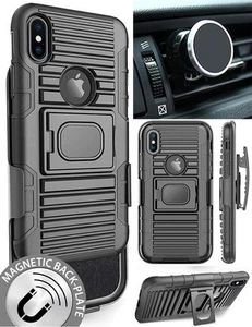Noir Étui + Ceinture de + Magnétique Support pour Voiture Apple IPHONE X/10 - Photo 1 sur 11