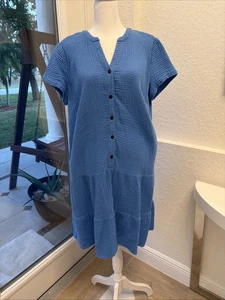 Vestido J Jill Gasa en Niveles Cintura Caída Talla M Azul NUEVO - Imagen 1 de 9