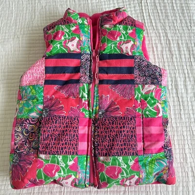 Chaleco Lilly Pulitzer Niñas Pequeño Rosa Retazos Reversible Plumón Vellón S Foto 1 de 4