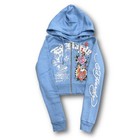 ED HARDY “Flower Skulls” BABY BLUE CROPPED ZIP UP HOODIE