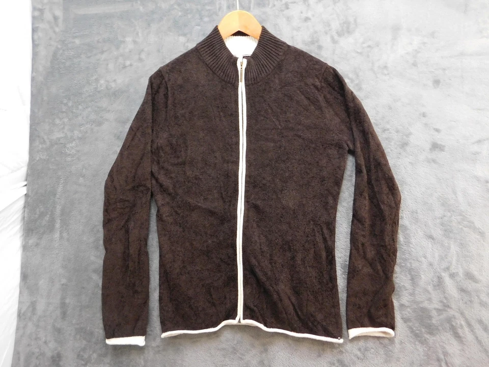 Suéter Soybu Mujer Grande Marrón Cremallera Completa Difuso Texturizado Tejido Salón Acogedor Foto 1 de 4