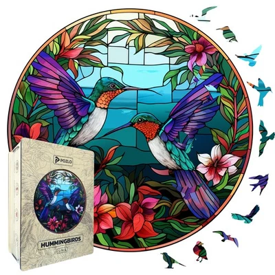 Wooden Jigsaw Puzzle for Adults – Hummingbirds Stained Glass Art, Premium Ani... - Image 1 of 4