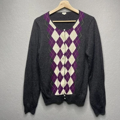 Suéter Cárdigan J.Crew Argyle Mezcla Lana XL Gris y Púrpura Foto 1 de 4