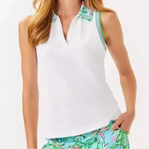 Lilly Pulitzer Luxletic Alister Polo Shirt New Large 💦 Blue SUN of a BUN $128 - Picture 1 of 4