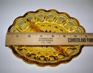 Amber Glass 2 Section Divided Serving Dish Heavy Thumbprint Sunburst 5" x 7" VTG - Picture 1 of 5