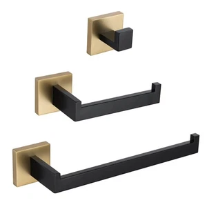 3-Piece Bathroom Hardware Set Black and Gold Hand Towel Holder Toilet Paper H... - Picture 1 of 6