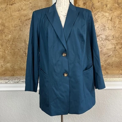Lafayette 148 Blazer Womens 16W Blue Virgin Wool Stretch 2 Button Jacket Preppy - Image 1 of 4