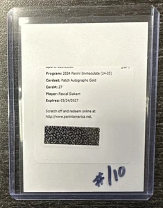 PASCAL SIAKAM - 2024-25 Panini Immaculate PATCH AUTO GOLD REDEMPTION #/10 SSP - Picture 1 of 2