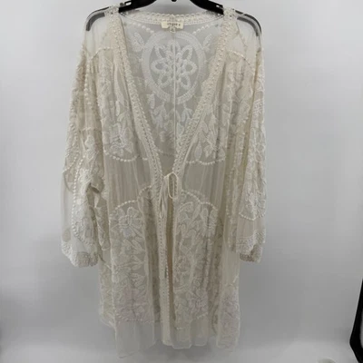 Umgee EE. UU. 2XL Crochet Encaje Frente Abierto Plumero Kimono Boho Crema Foto 1 de 4