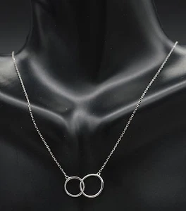 14K Solid White Gold Double Circle Chain / Halo Necklace, Karma Necklace - Picture 1 of 3