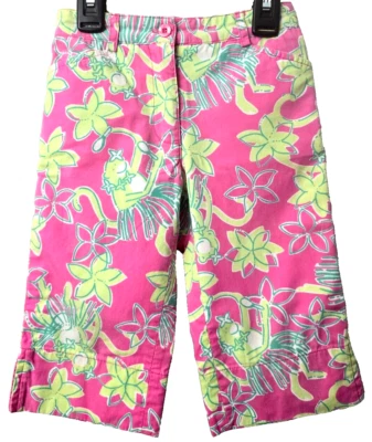 Lilly Pulitzer Crop Capri Pants 4 4T Monkey Rock a Hula Pink Floral Beach Cruise - Image 1 of 4