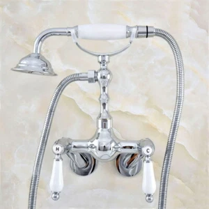 Bathroom Chrome Hand Shower Bathtub Hand Spray Faucet Set Wall Mount Mixer Tap - Picture 1 of 7