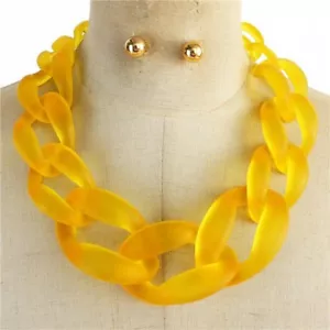 Gelbe Acryl Panzerkette Halskette Ohrring Set - Bild 1 von 4