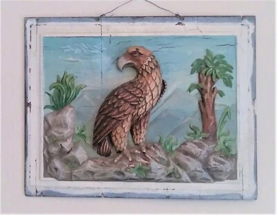 Antiguo letrero de tienda de arte popular escultura de pared de águila americana del siglo XIX Foto 1 de 4